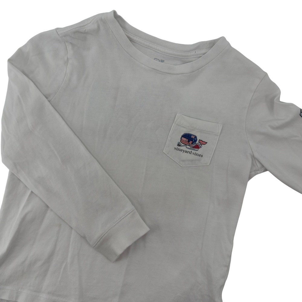Vineyard Vines Kids White Hockey Whale Long Sleeve Pocket T-Shirt Size‎ 7